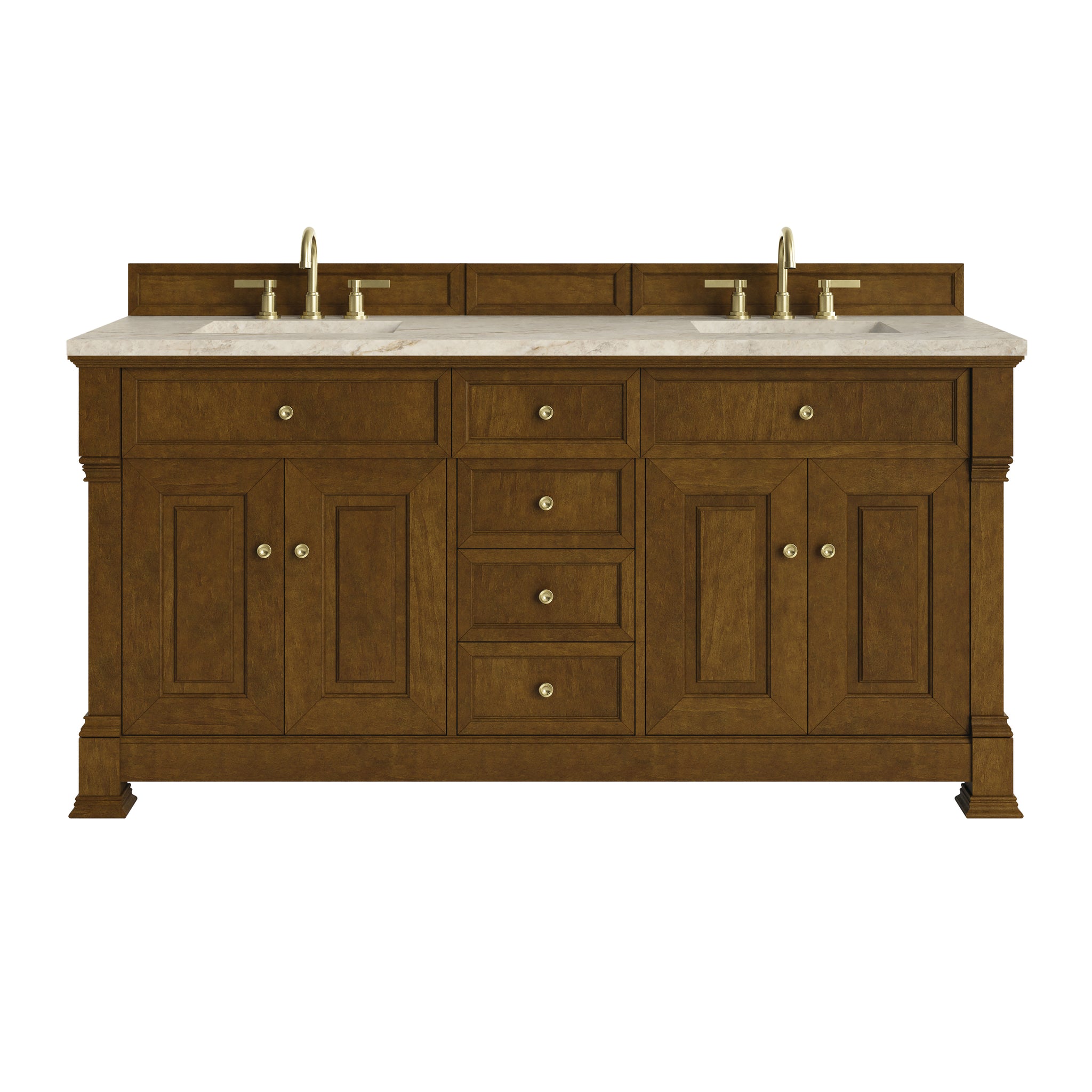 James Martin Brookfield 72" Double Bathroom Vanity, Honey Oak with Tajnar countertop