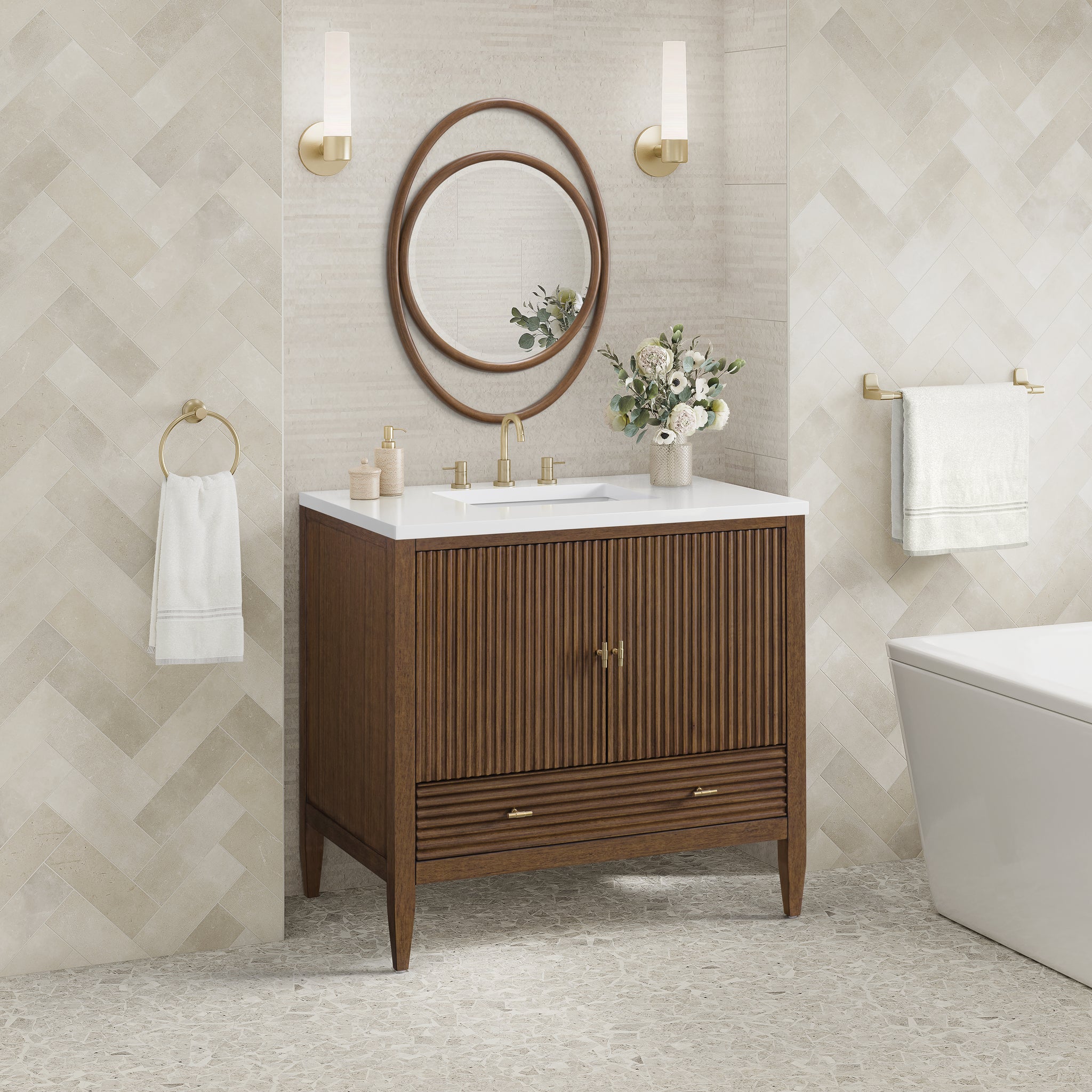 James Martin Myrrin 36" Single Bathroom Vanity, Mid-Century Walnut, view 17