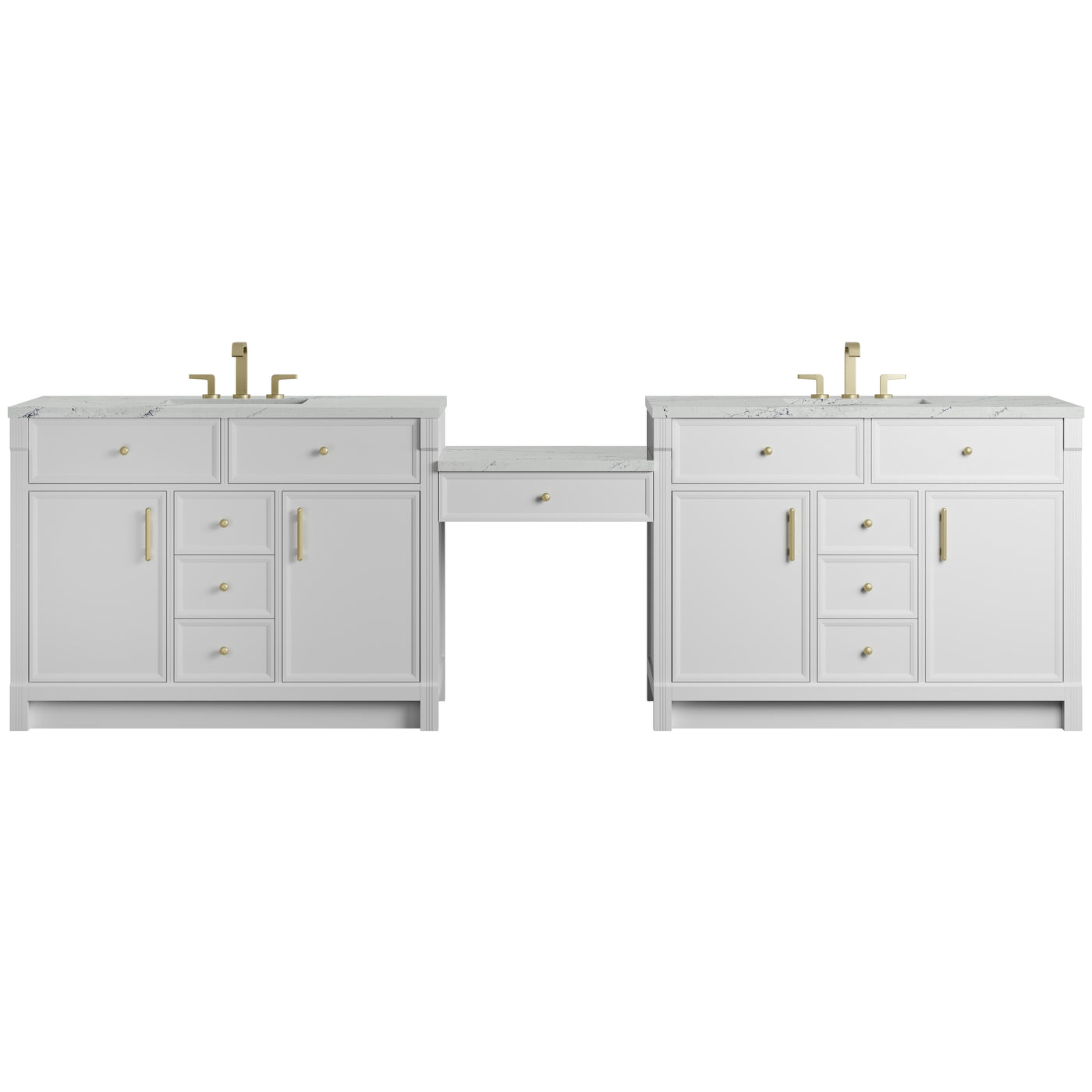 James Martin Bellshire 120" Double Bathroom Vanity, Bright White with Ethereal Noctis (FreePower) countertop