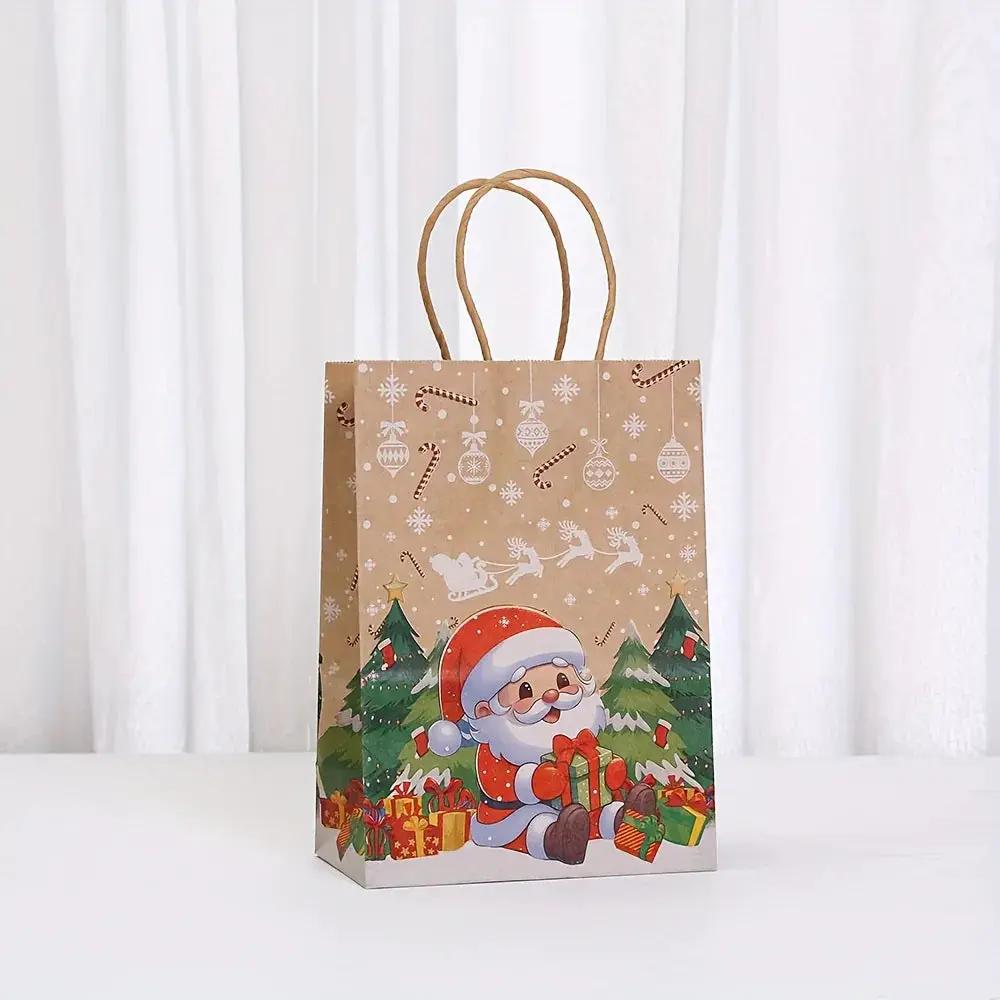 Kraft Paper Christmas Gift Bags Set with Santa Claus, Snowman & Reindeer Designs by House Of Avana