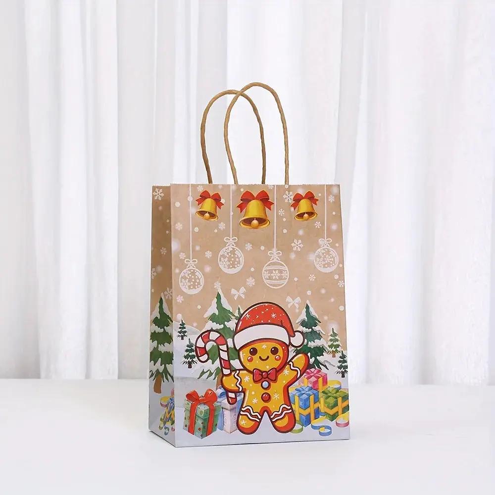 Kraft Paper Christmas Gift Bags Set with Santa Claus, Snowman & Reindeer Designs by House Of Avana