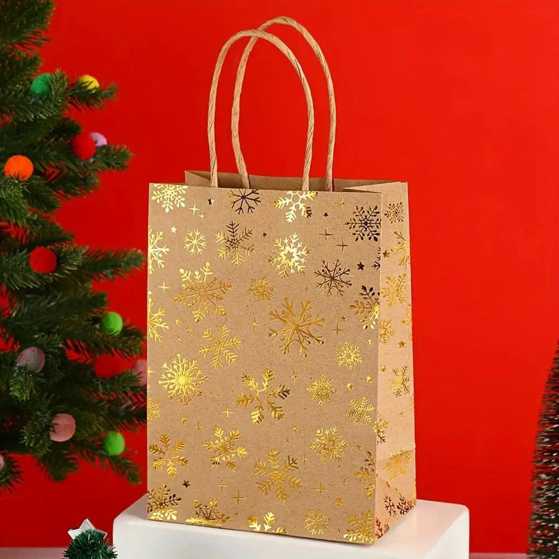 Kraft Paper Gift Bags with Cartoon Christmas Tree Reindeer Snowflake Pattern by House Of Avana