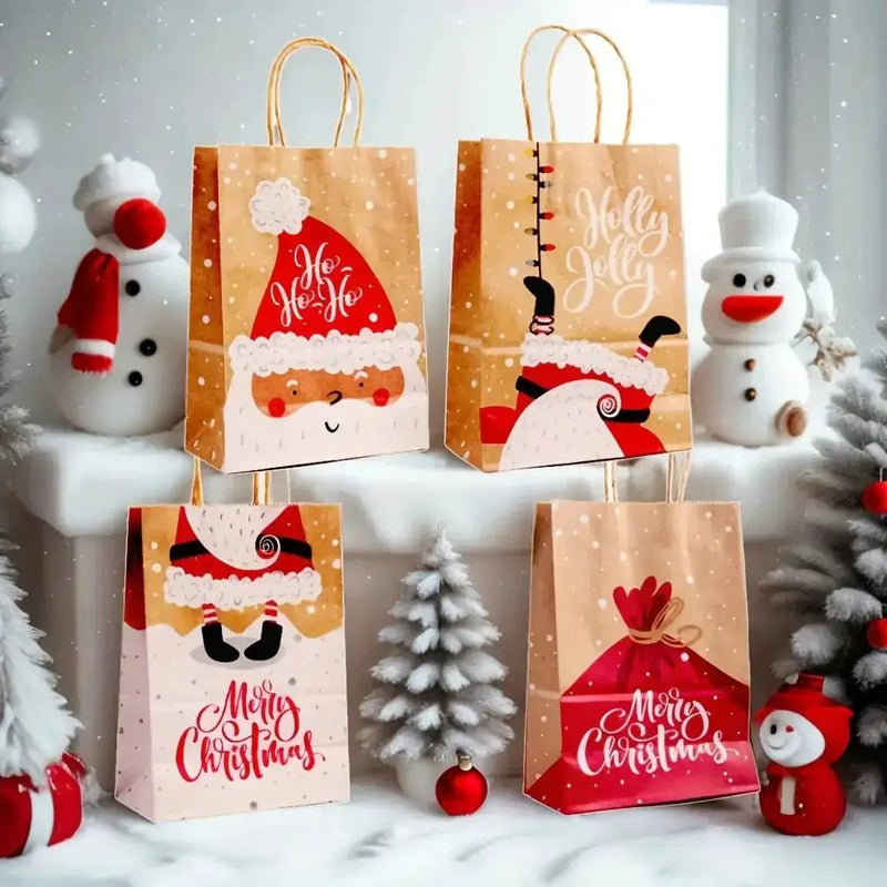 Kraft Paper Tote Bags with Handles - Assorted Holiday Designs by House Of Avana