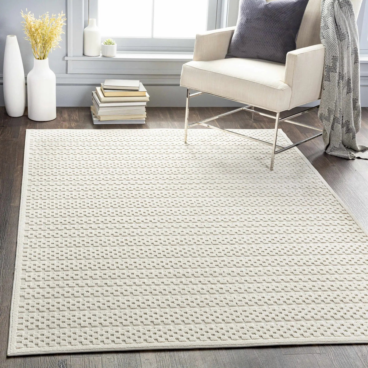 Kirkburton Beige Outdoor Rug, installed in a room