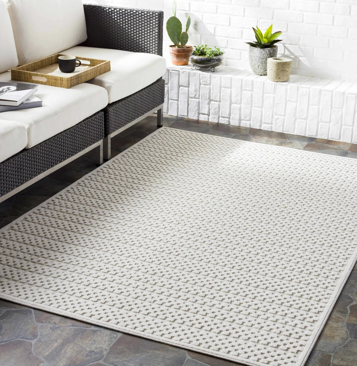 Kirkburton Beige Outdoor Rug, installed in a room 2