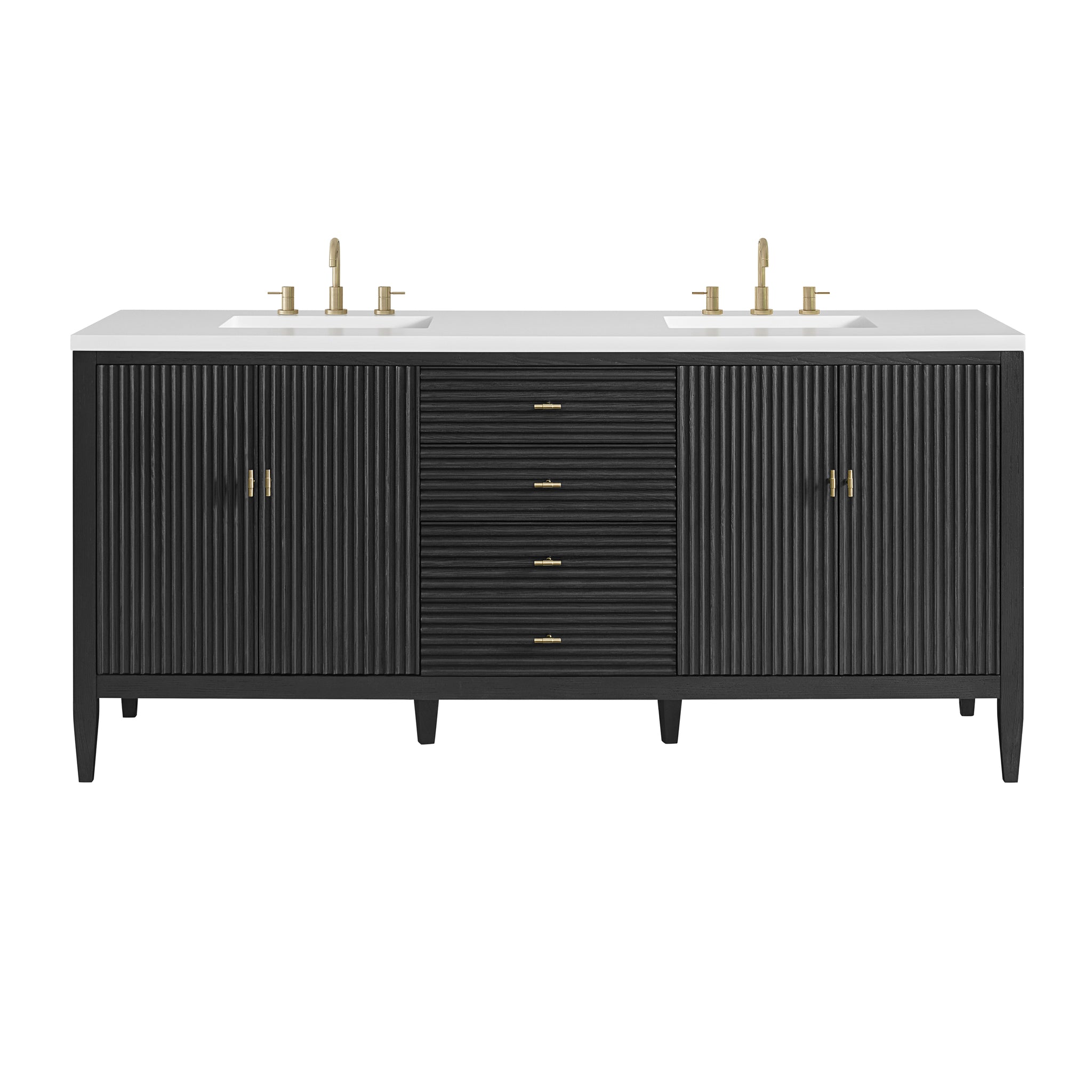 James Martin Myrrin 72" Double Bathroom Vanity, Carbon Oak with White Zeus countertop