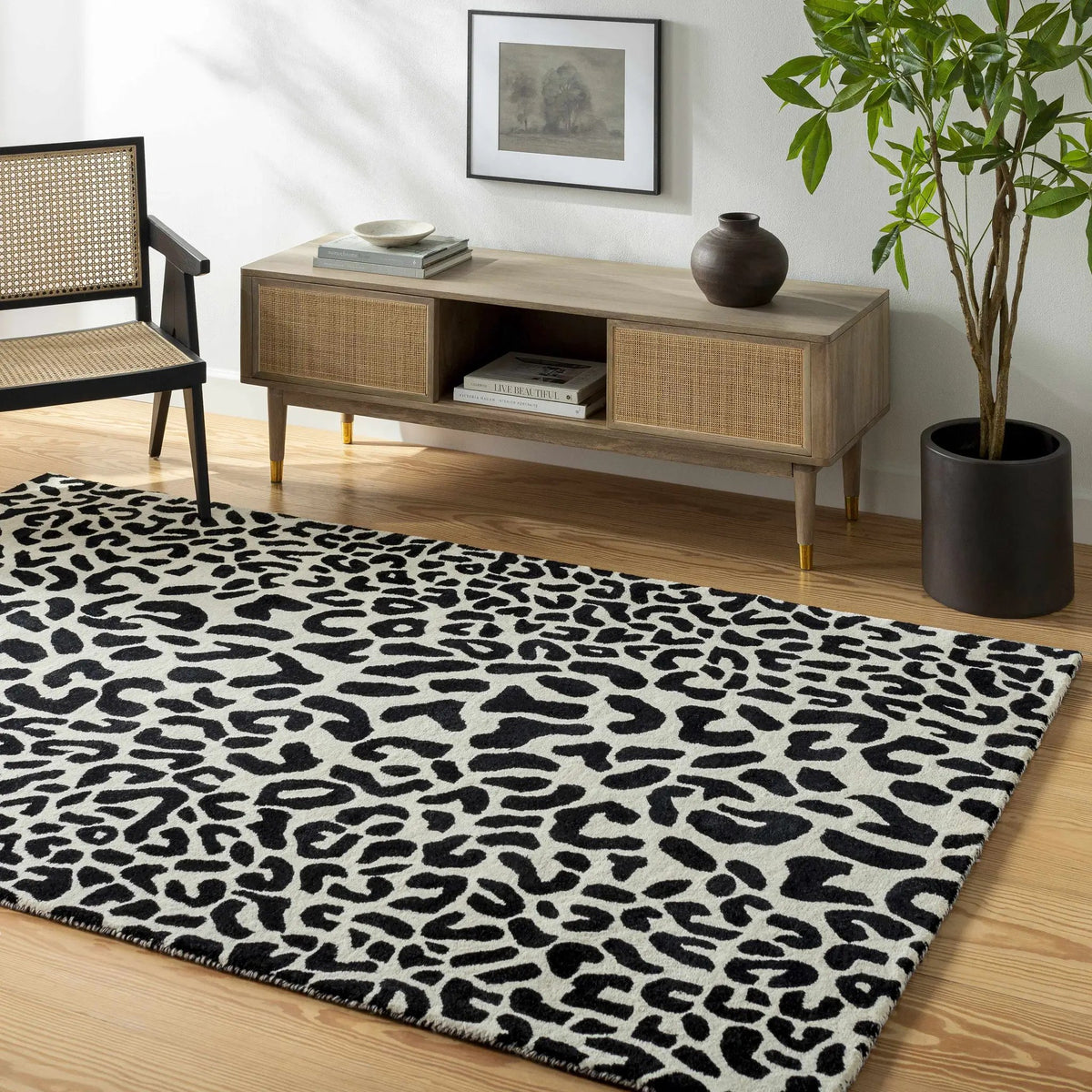 Kass Leopard Print Area Rug - Clearance, installed in a room