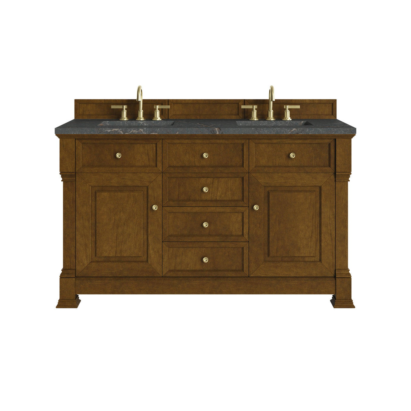 James Martin Brookfield 60" Double Bathroom Vanity, Honey Oak with Parisien Bleu countertop