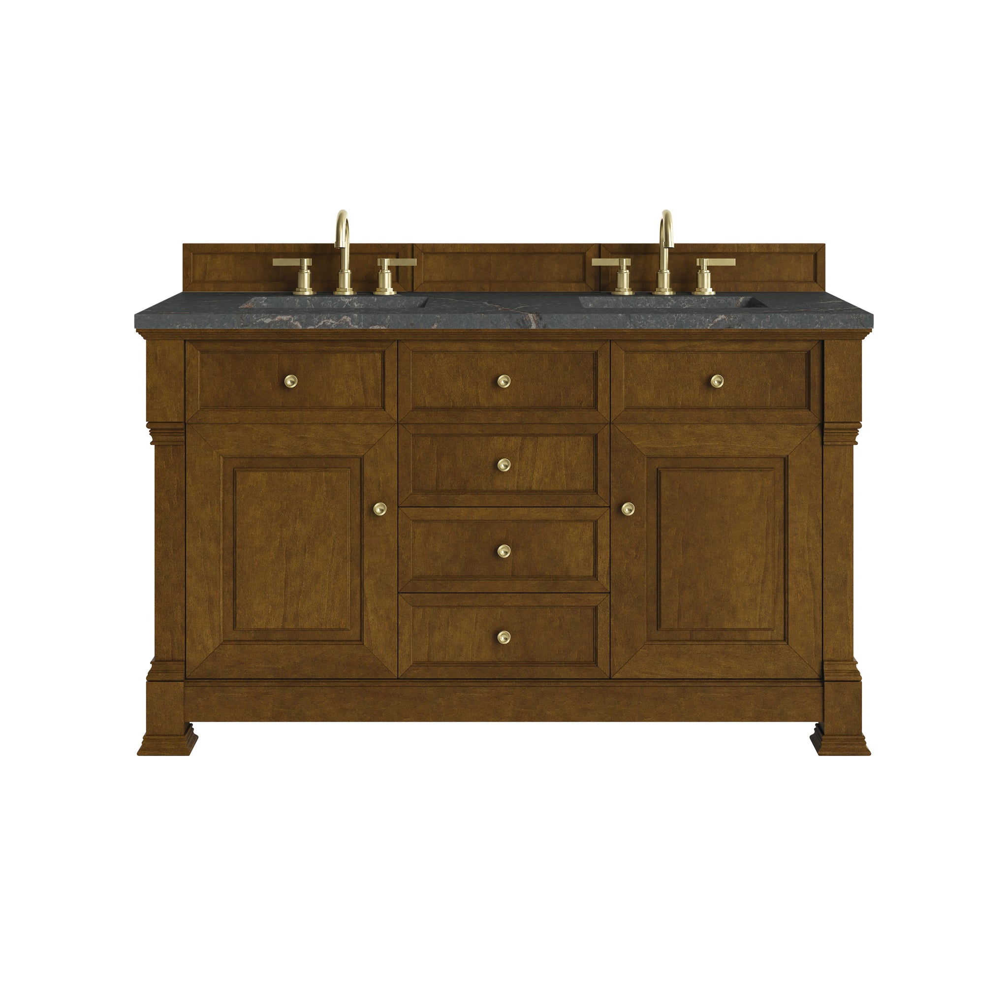 James Martin Brookfield 60" Double Bathroom Vanity, Honey Oak with Parisien Bleu countertop