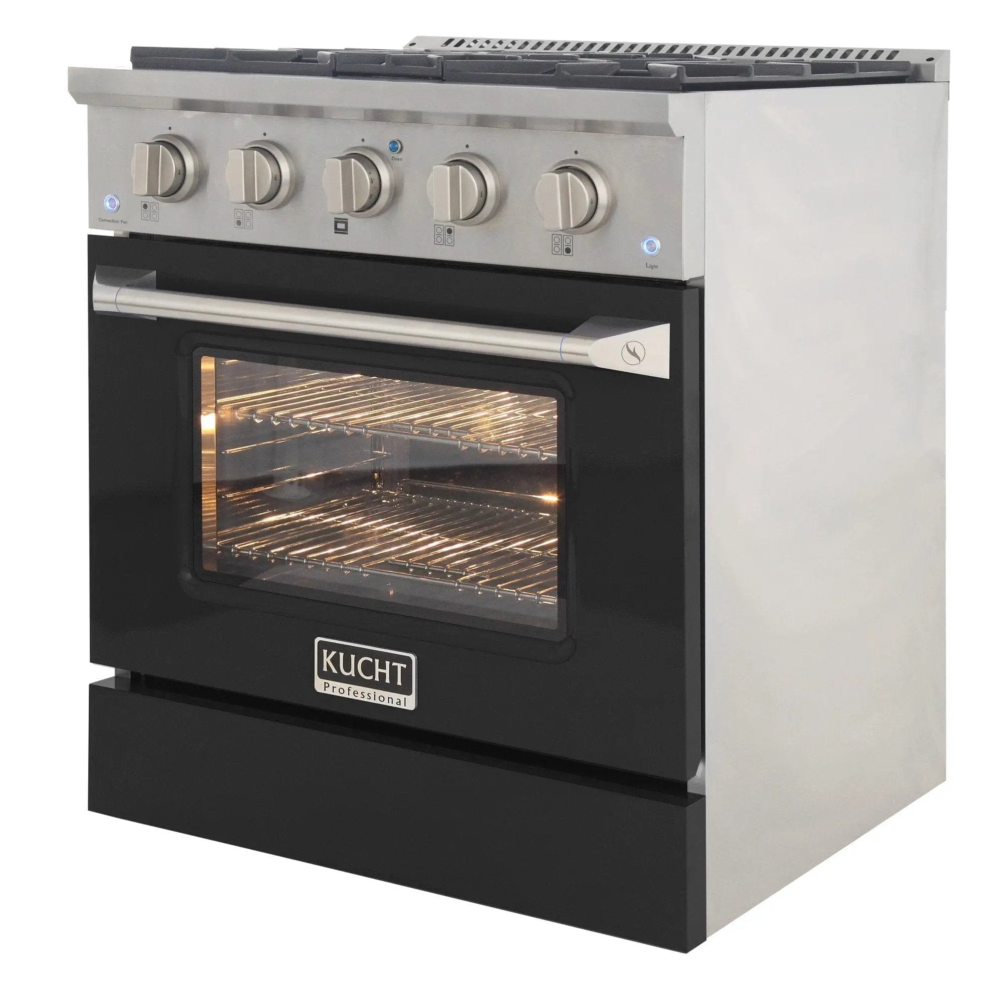 Kucht 30" Gas Range in Stainless Steel, Black Oven Door, KNG301-K by Farmhouse Kitchen and Bath