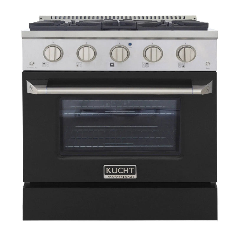 Kucht 30" Gas Range in Stainless Steel, Black Oven Door, KNG301-K by Farmhouse Kitchen and Bath