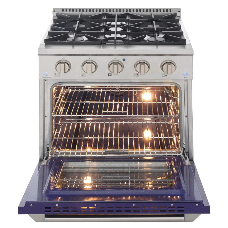 Kucht 30" Gas Range in Stainless Steel with Blue Oven Door, KNG301-B by Farmhouse Kitchen and Bath