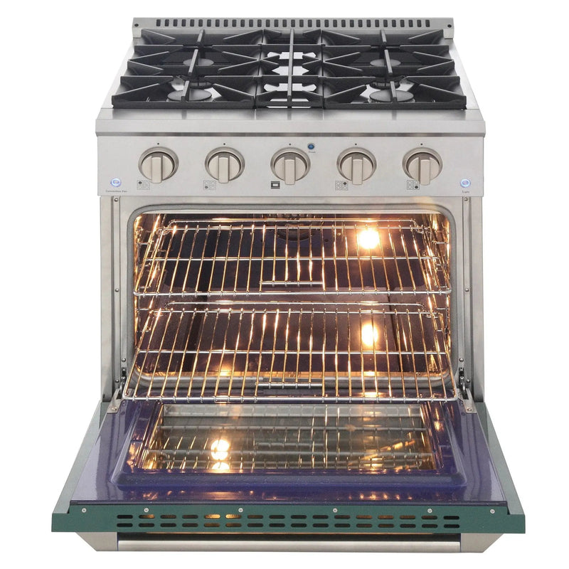 Kucht 30" Gas Range in Stainless Steel with Green Oven Door, KNG301-G by Farmhouse Kitchen and Bath