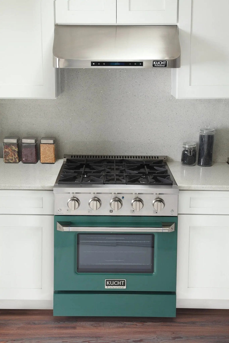 Kucht 30" Gas Range in Stainless Steel with Green Oven Door, KNG301-G by Farmhouse Kitchen and Bath