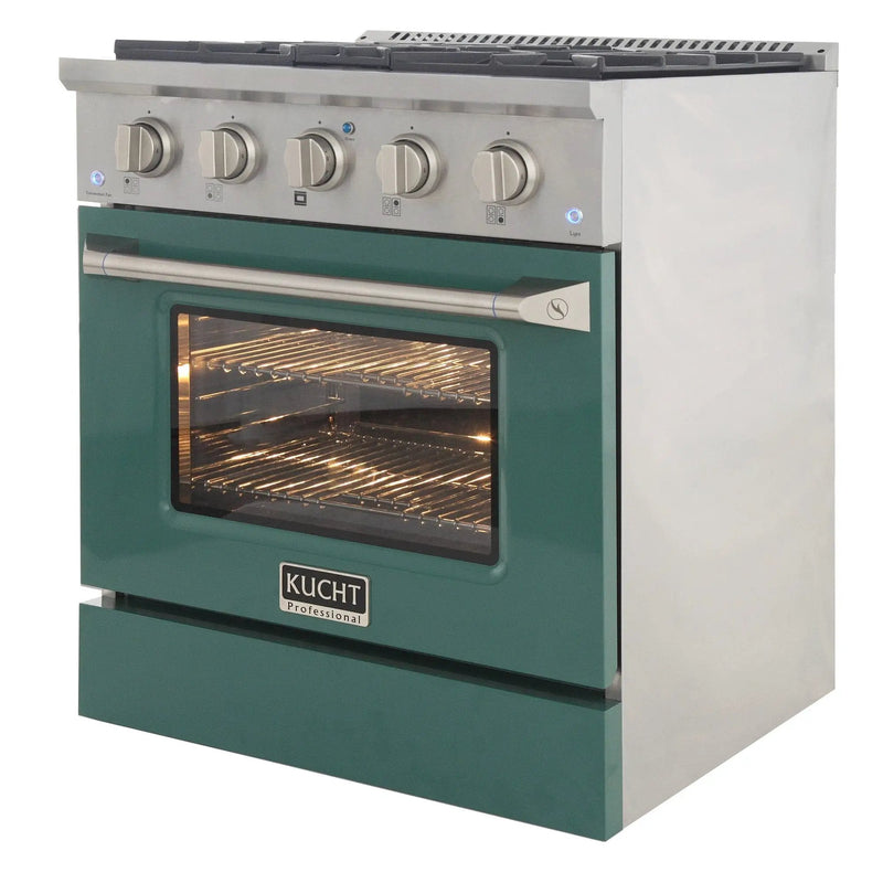 Kucht 30" Gas Range in Stainless Steel with Green Oven Door, KNG301-G by Farmhouse Kitchen and Bath