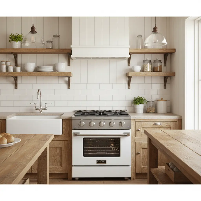 Kucht 30" Gas Range in Stainless Steel with White Oven Door, KNG301-W by Farmhouse Kitchen and Bath