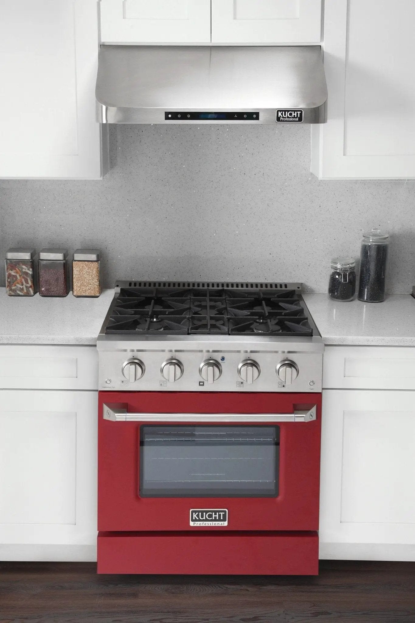Kucht 30" Propane Range, Stainless Steel, Red Oven Door, KNG301/LP-R by Farmhouse Kitchen and Bath