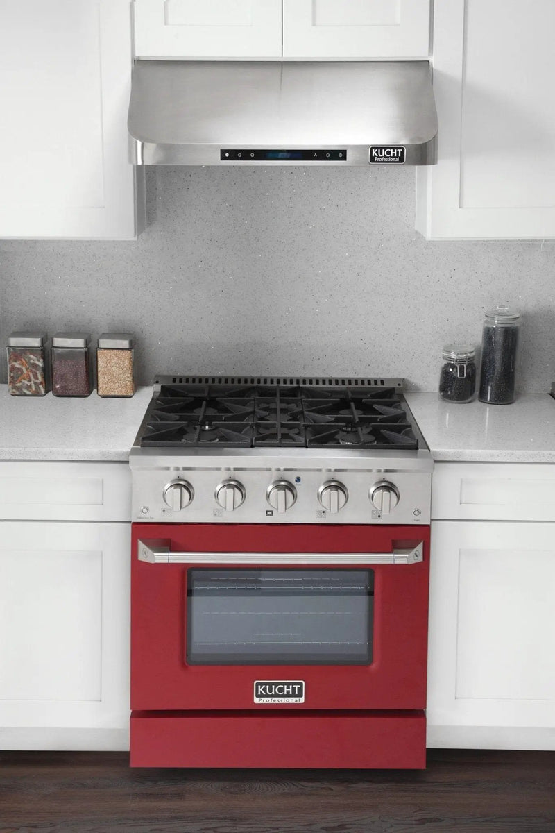 Kucht 30" Propane Range, Stainless Steel, Red Oven Door, KNG301/LP-R by Farmhouse Kitchen and Bath
