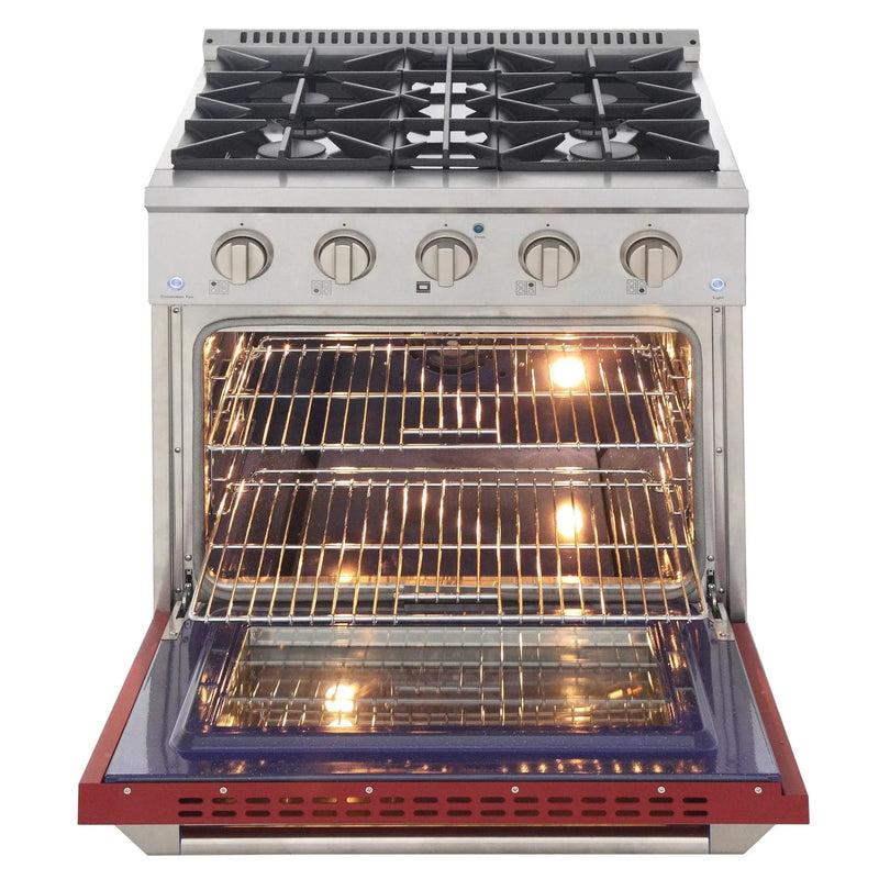 Kucht 30" Propane Range, Stainless Steel, Red Oven Door, KNG301/LP-R by Farmhouse Kitchen and Bath