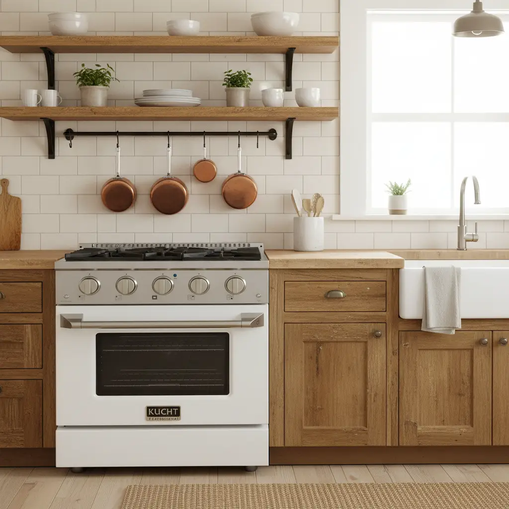Kucht 30" Propane Range, Stainless Steel White Oven Door, KNG301/LP-W by Farmhouse Kitchen and Bath