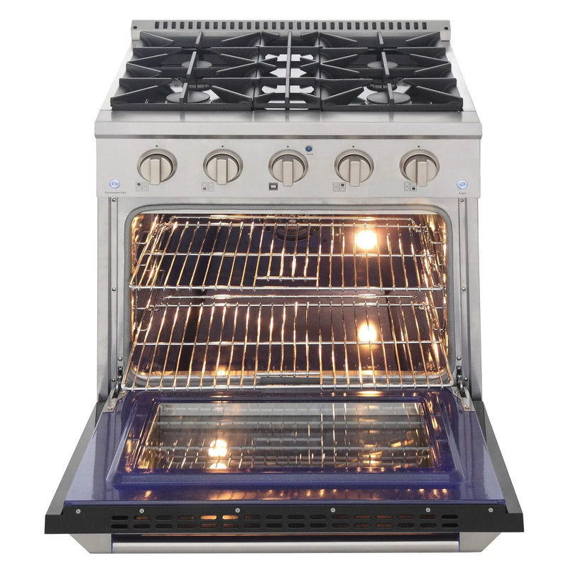 Kucht 30" Propane Range, Stainless Steel,Black Oven Door, KNG301/LP-K by Farmhouse Kitchen and Bath