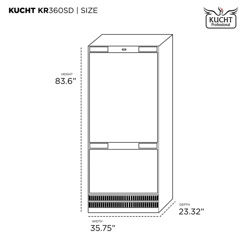 Kucht 36” Built-In, Counter Depth, Stainless Steel Refrigerator KR360SD by Farmhouse Kitchen and Bath