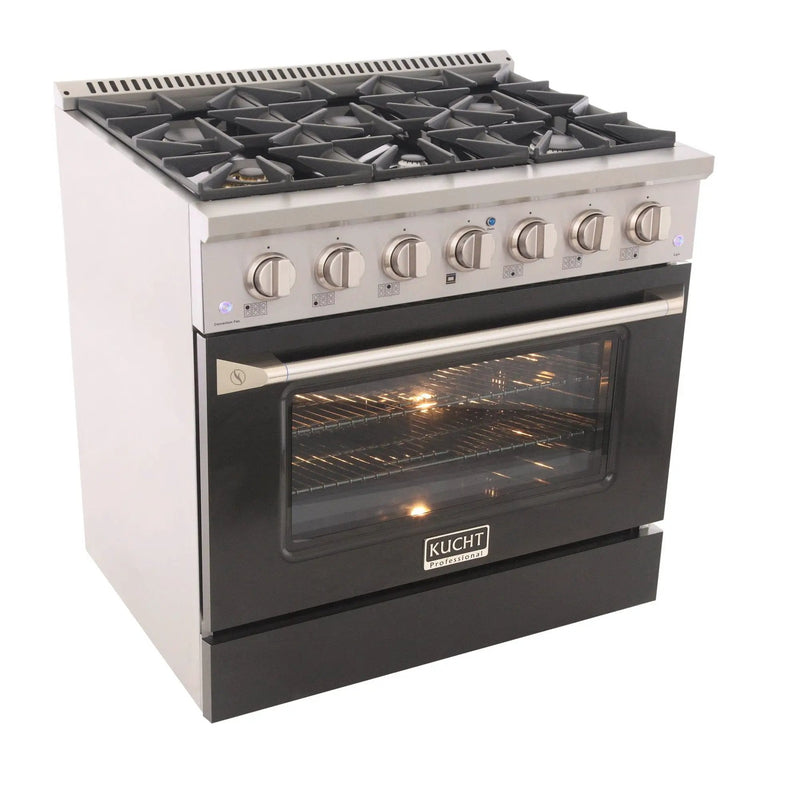 Kucht 36" Gas Range, Stainless Steel with Black Door, KNG361-K by Farmhouse Kitchen and Bath