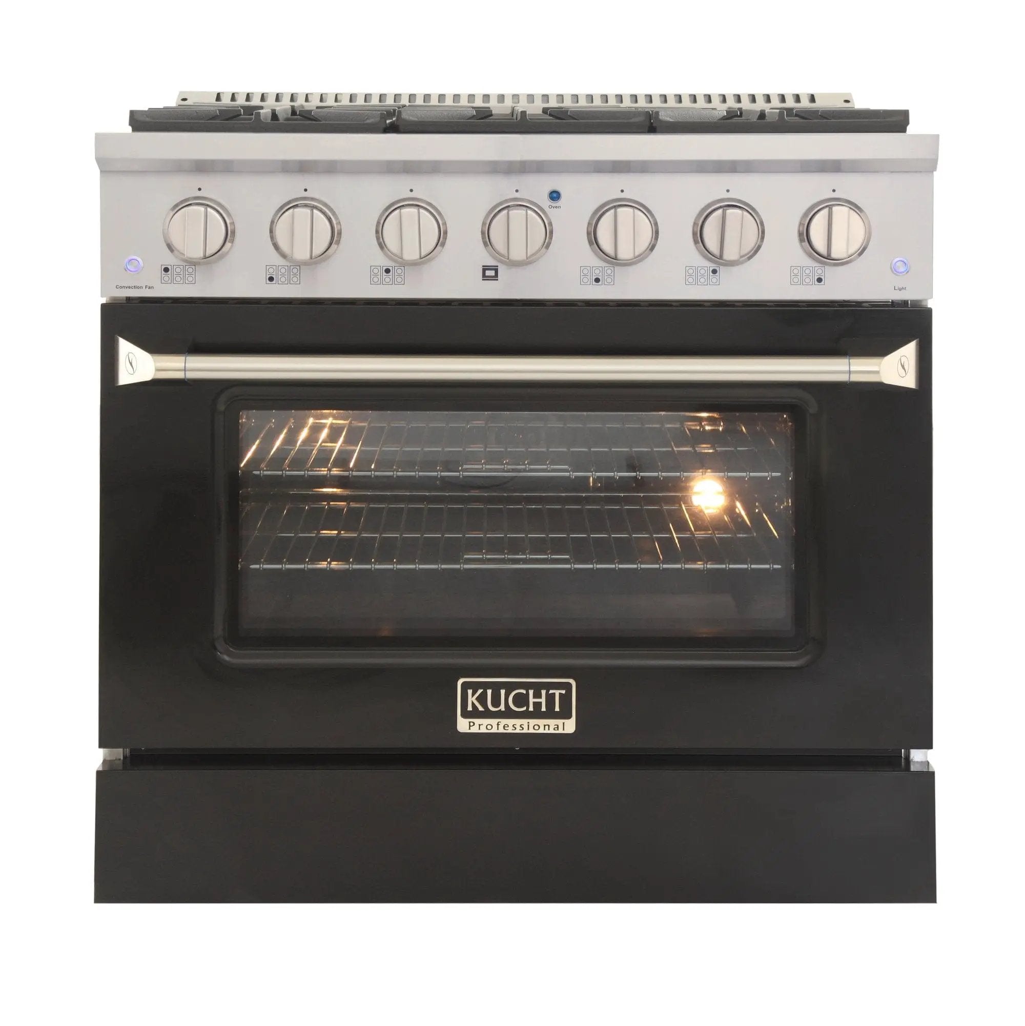 Kucht 36" Gas Range, Stainless Steel with Black Door, KNG361-K by Farmhouse Kitchen and Bath