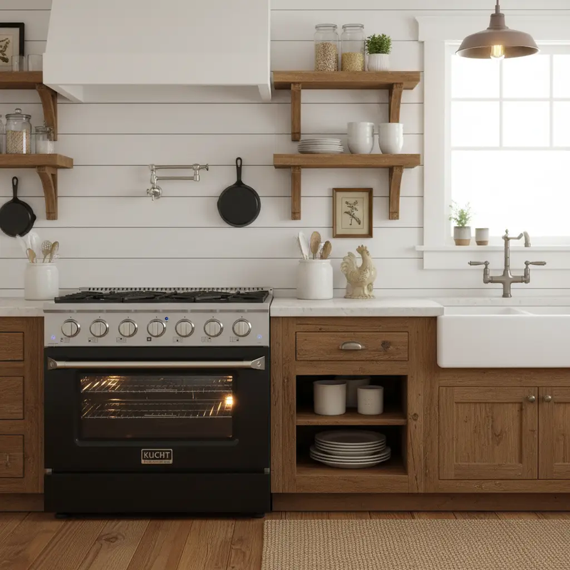Kucht 36" Gas Range, Stainless Steel with Black Door, KNG361-K by Farmhouse Kitchen and Bath