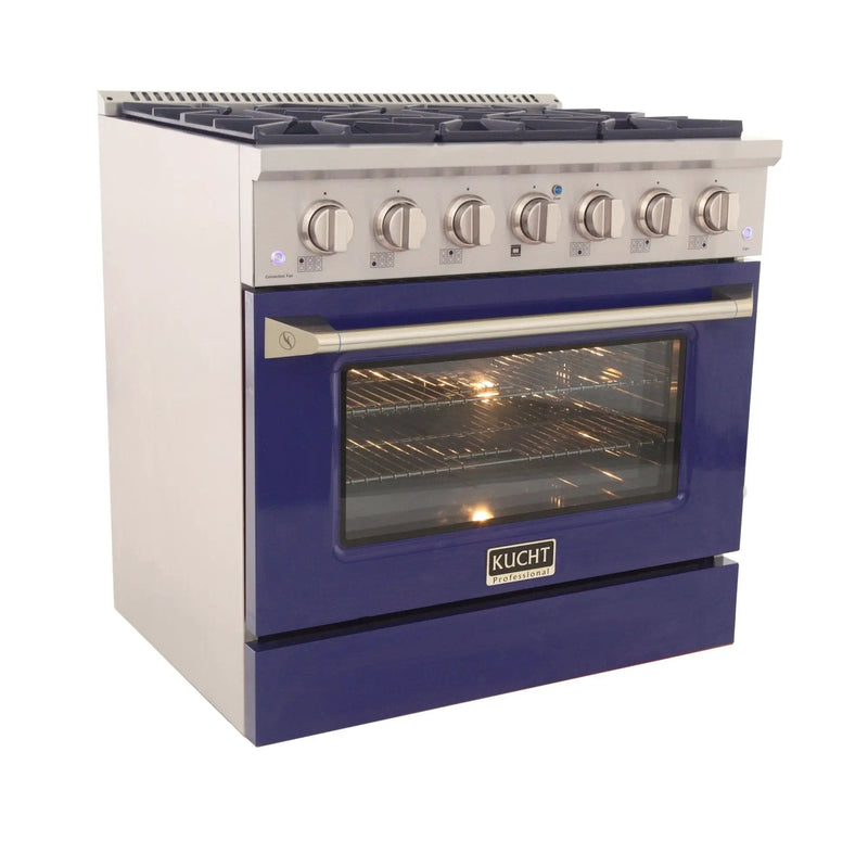 Kucht 36" Gas Range, Stainless Steel with Blue Oven Door, KNG361-B by Farmhouse Kitchen and Bath