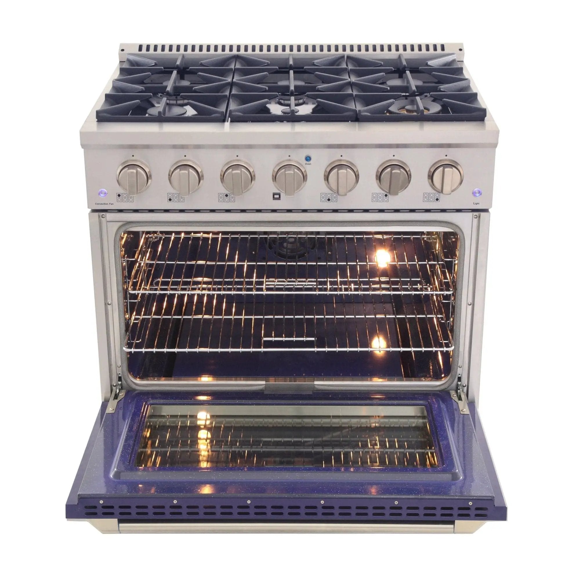 Kucht 36" Gas Range, Stainless Steel with Blue Oven Door, KNG361-B by Farmhouse Kitchen and Bath
