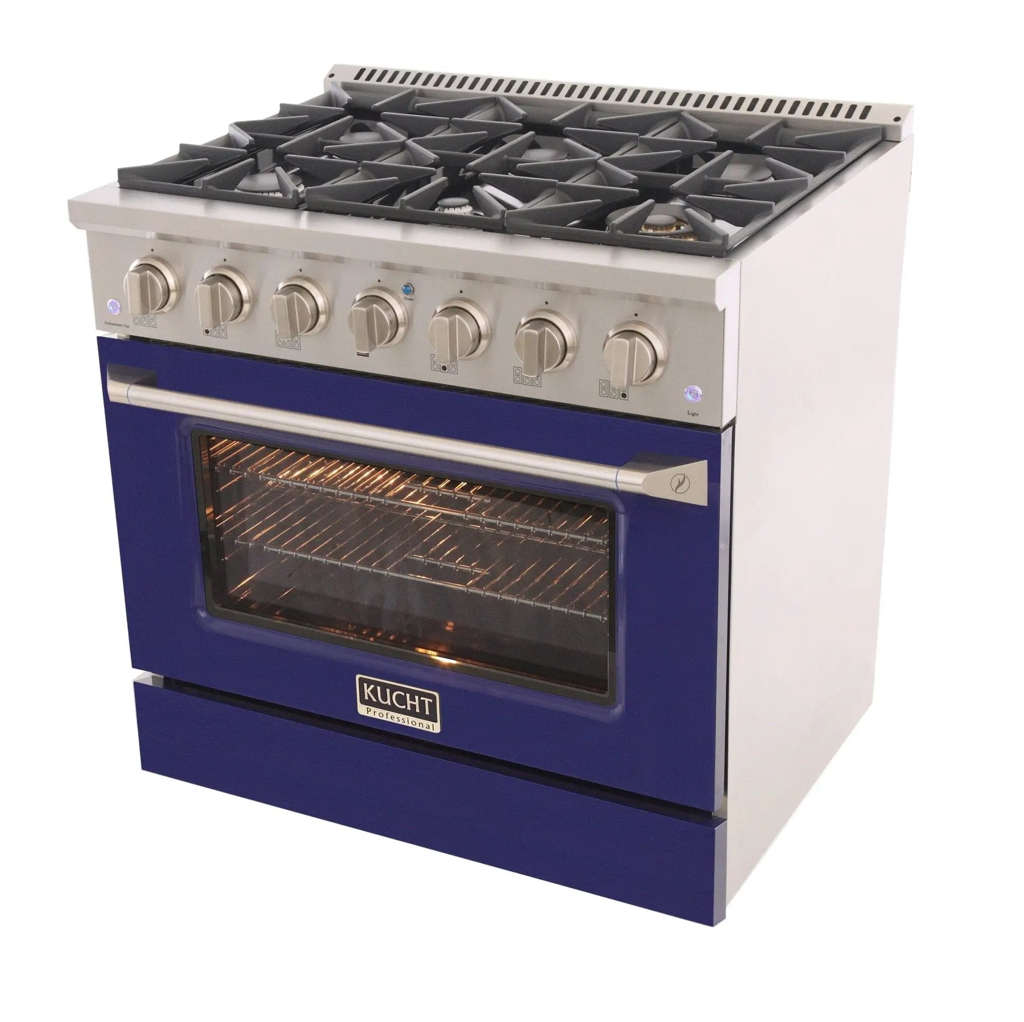 Kucht 36" Gas Range, Stainless Steel with Blue Oven Door, KNG361-B by Farmhouse Kitchen and Bath