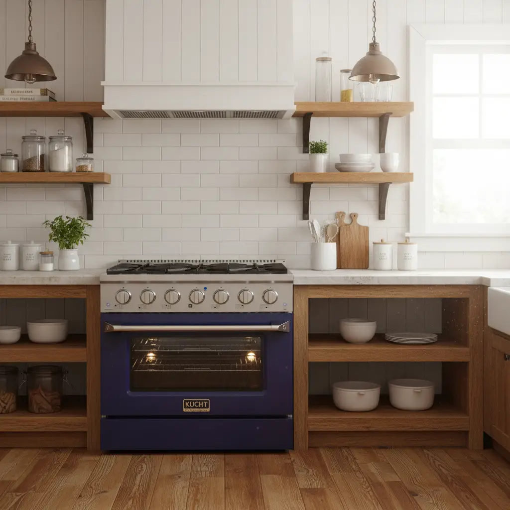 Kucht 36" Gas Range, Stainless Steel with Blue Oven Door, KNG361-B by Farmhouse Kitchen and Bath