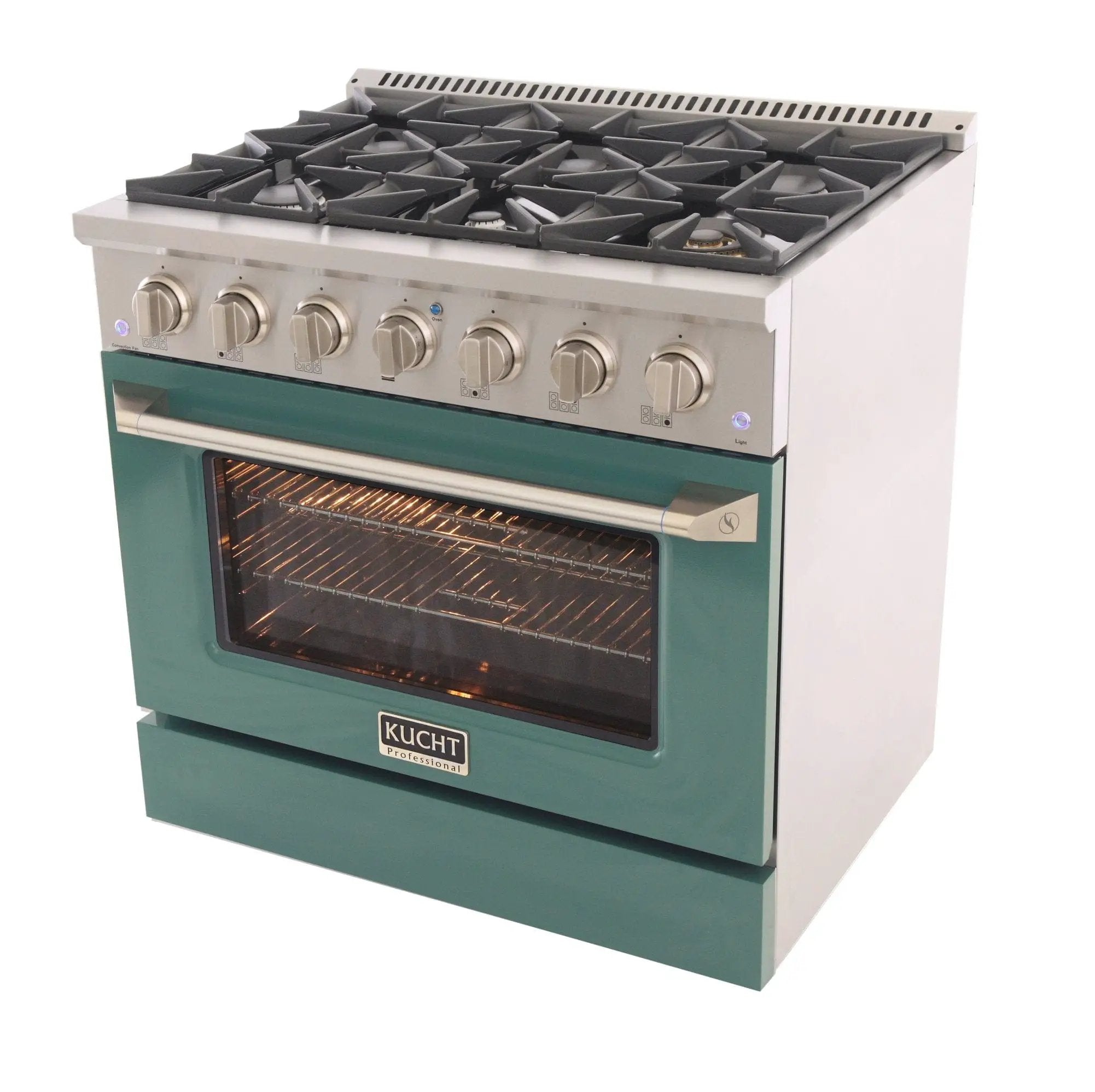 Kucht 36" Gas Range, Stainless Steel with Green Oven Door, KNG361-G by Farmhouse Kitchen and Bath
