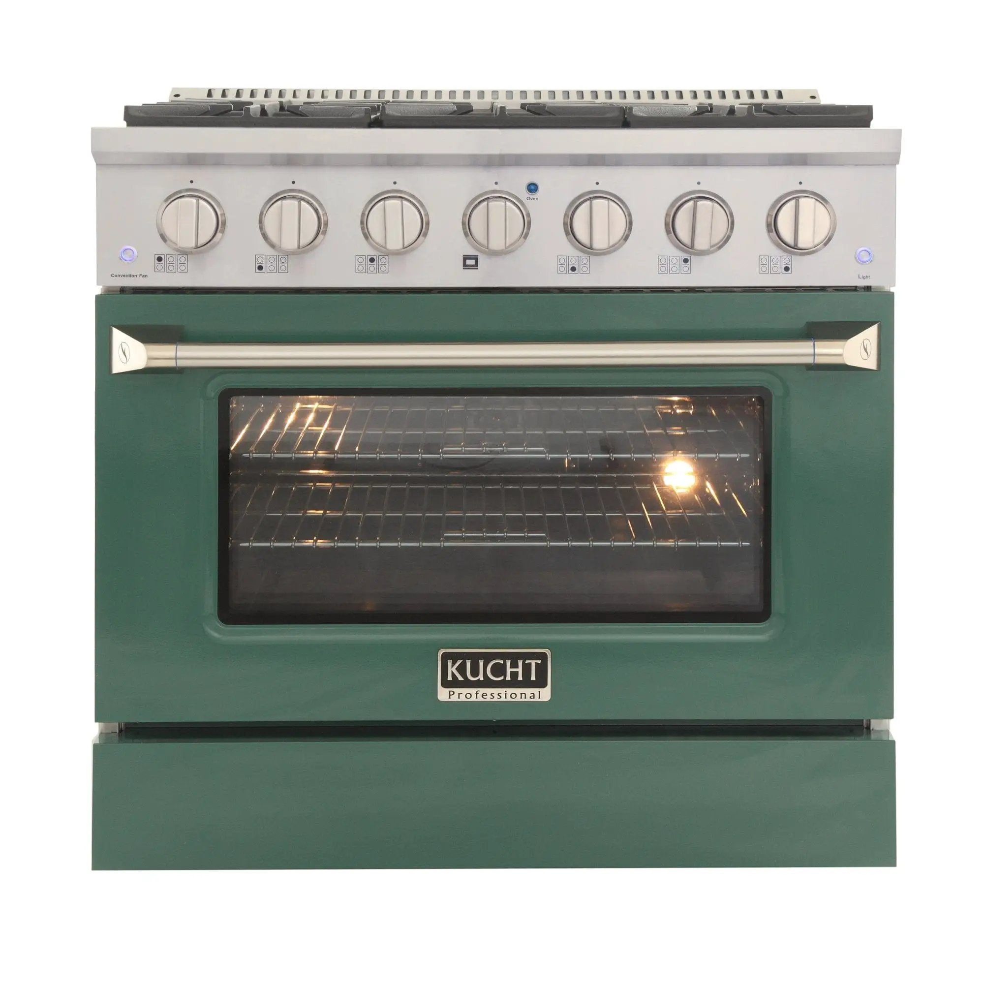 Kucht 36" Gas Range, Stainless Steel with Green Oven Door, KNG361-G by Farmhouse Kitchen and Bath