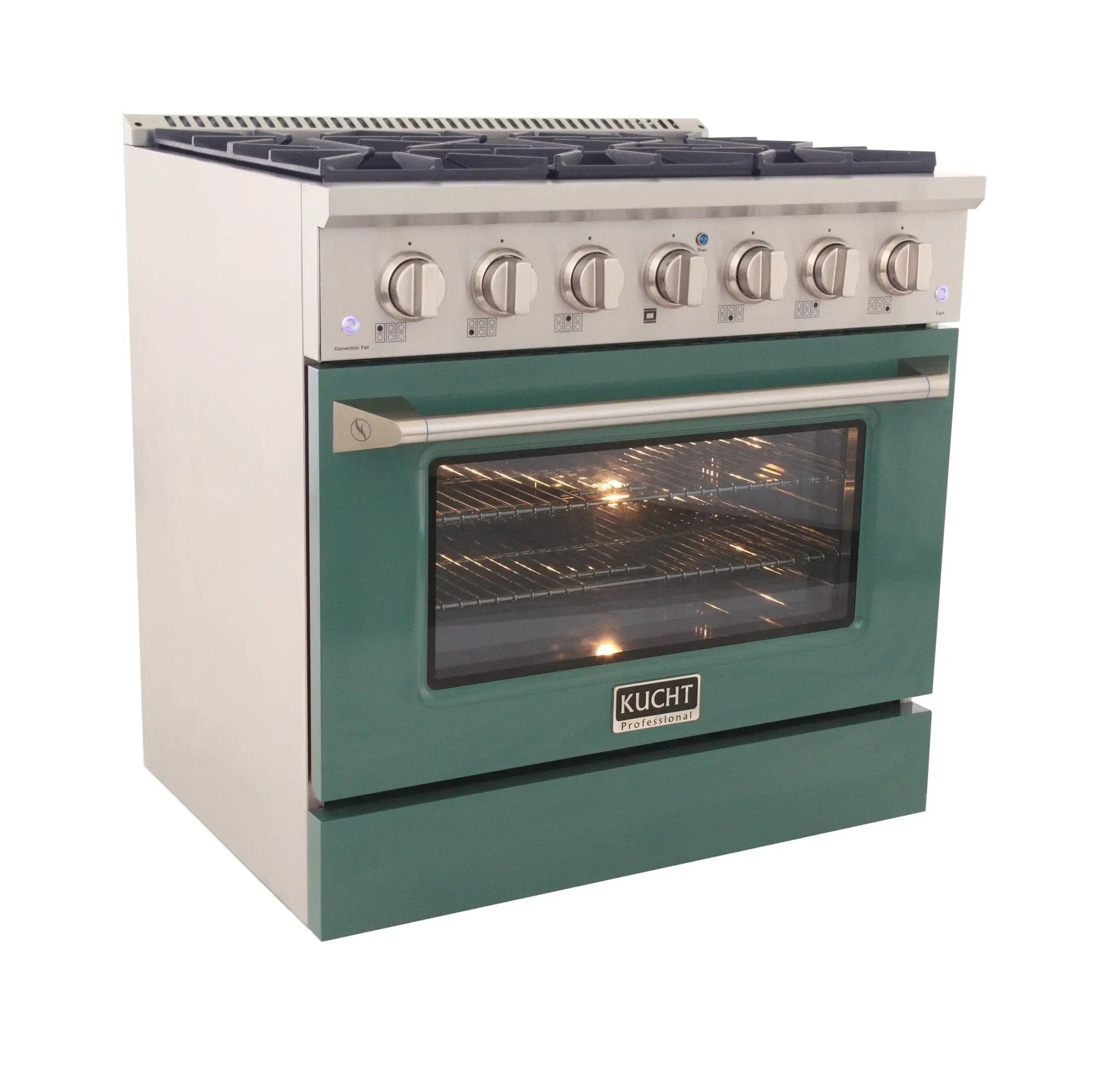 Kucht 36" Gas Range, Stainless Steel with Green Oven Door, KNG361-G by Farmhouse Kitchen and Bath