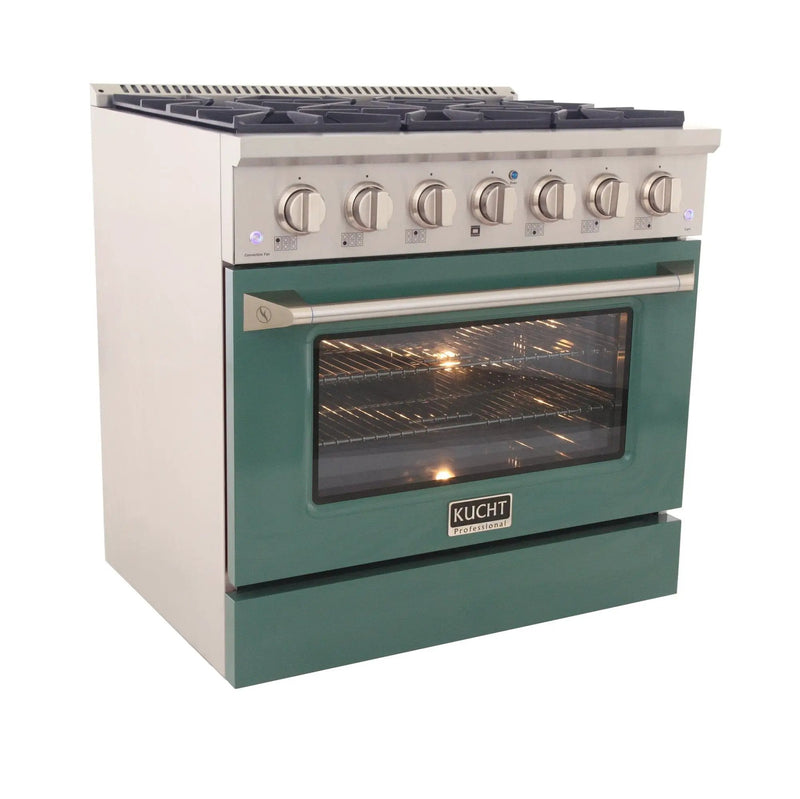 Kucht 36" Gas Range, Stainless Steel with Green Oven Door, KNG361-G by Farmhouse Kitchen and Bath