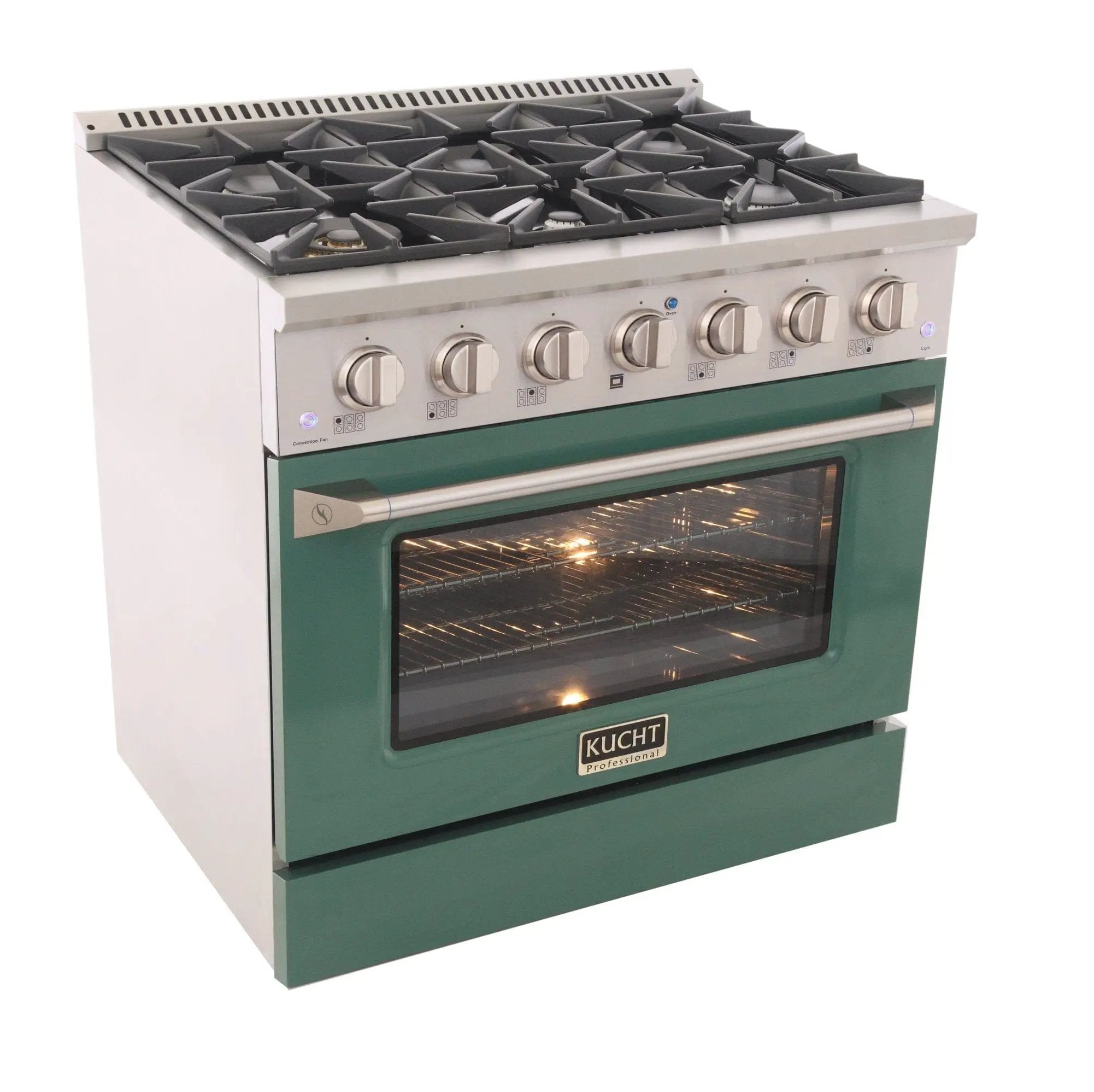 Kucht 36" Gas Range, Stainless Steel with Green Oven Door, KNG361-G by Farmhouse Kitchen and Bath