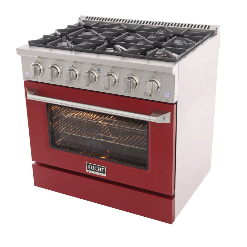 Kucht 36" Gas Range, Stainless Steel with Red Oven Door, KNG361-R by Farmhouse Kitchen and Bath