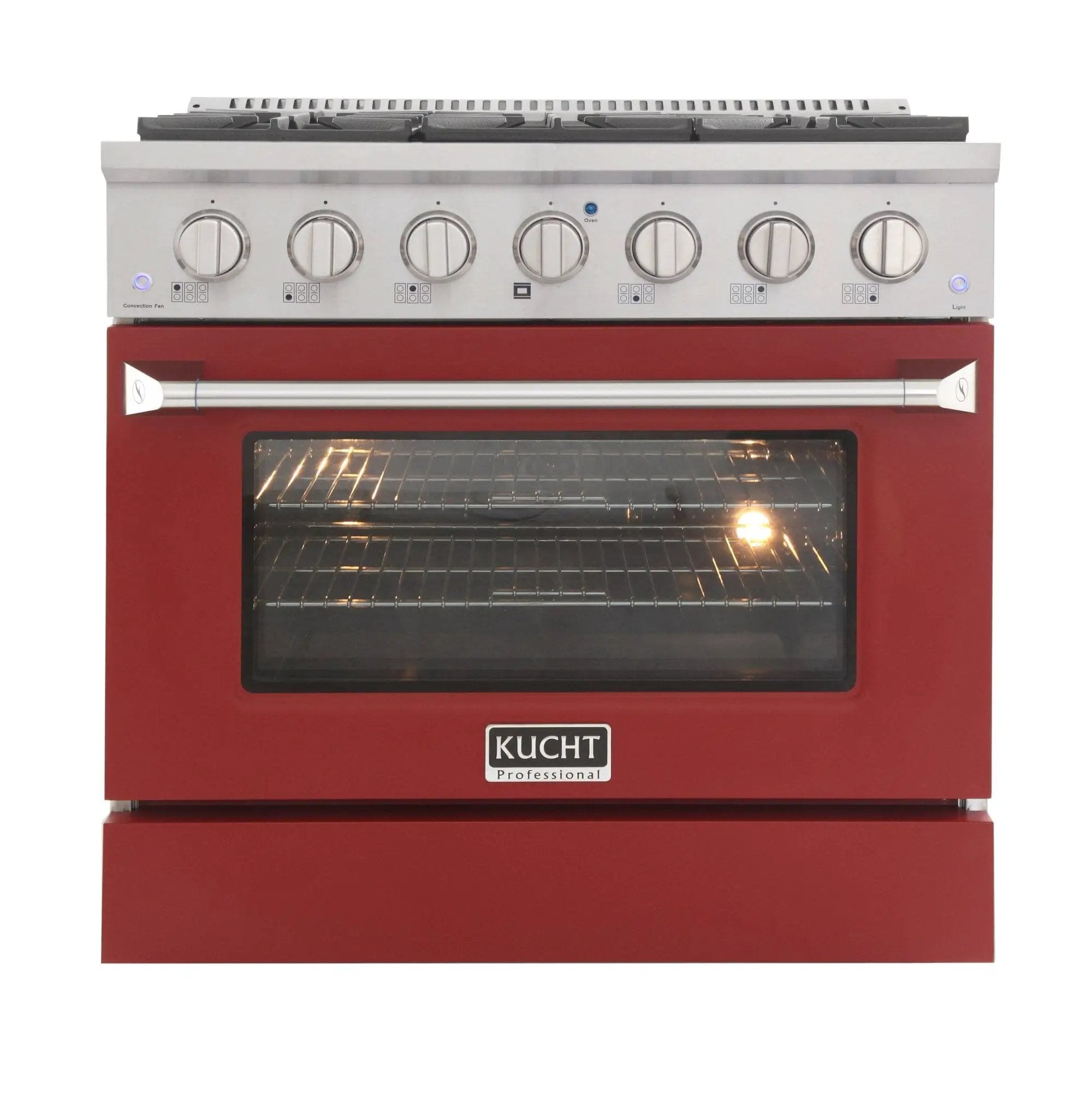 Kucht 36" Gas Range, Stainless Steel with Red Oven Door, KNG361-R by Farmhouse Kitchen and Bath