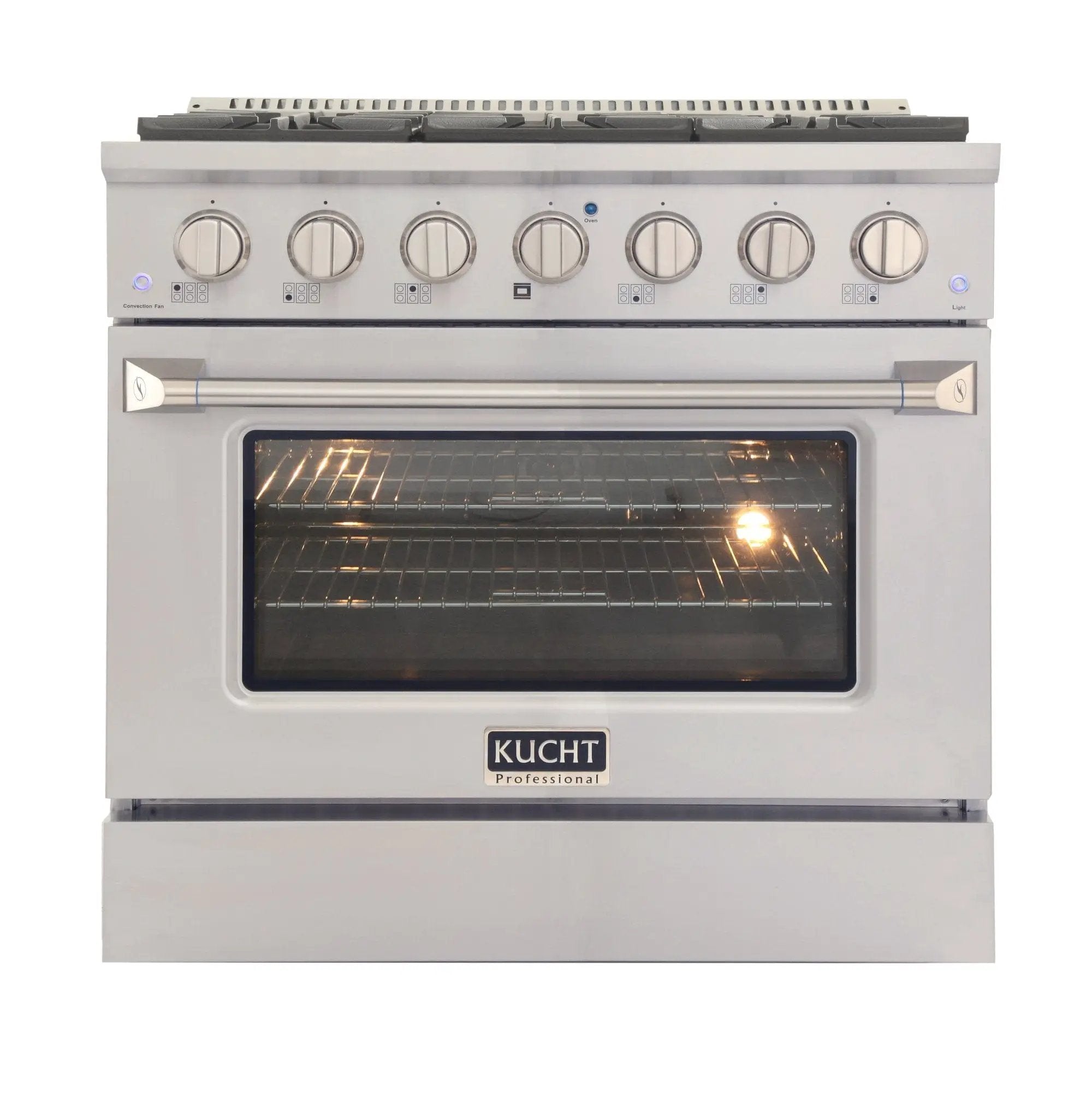 Kucht 36" Gas Range, Stainless Steel with Silver Oven Door, KNG361-S by Farmhouse Kitchen and Bath