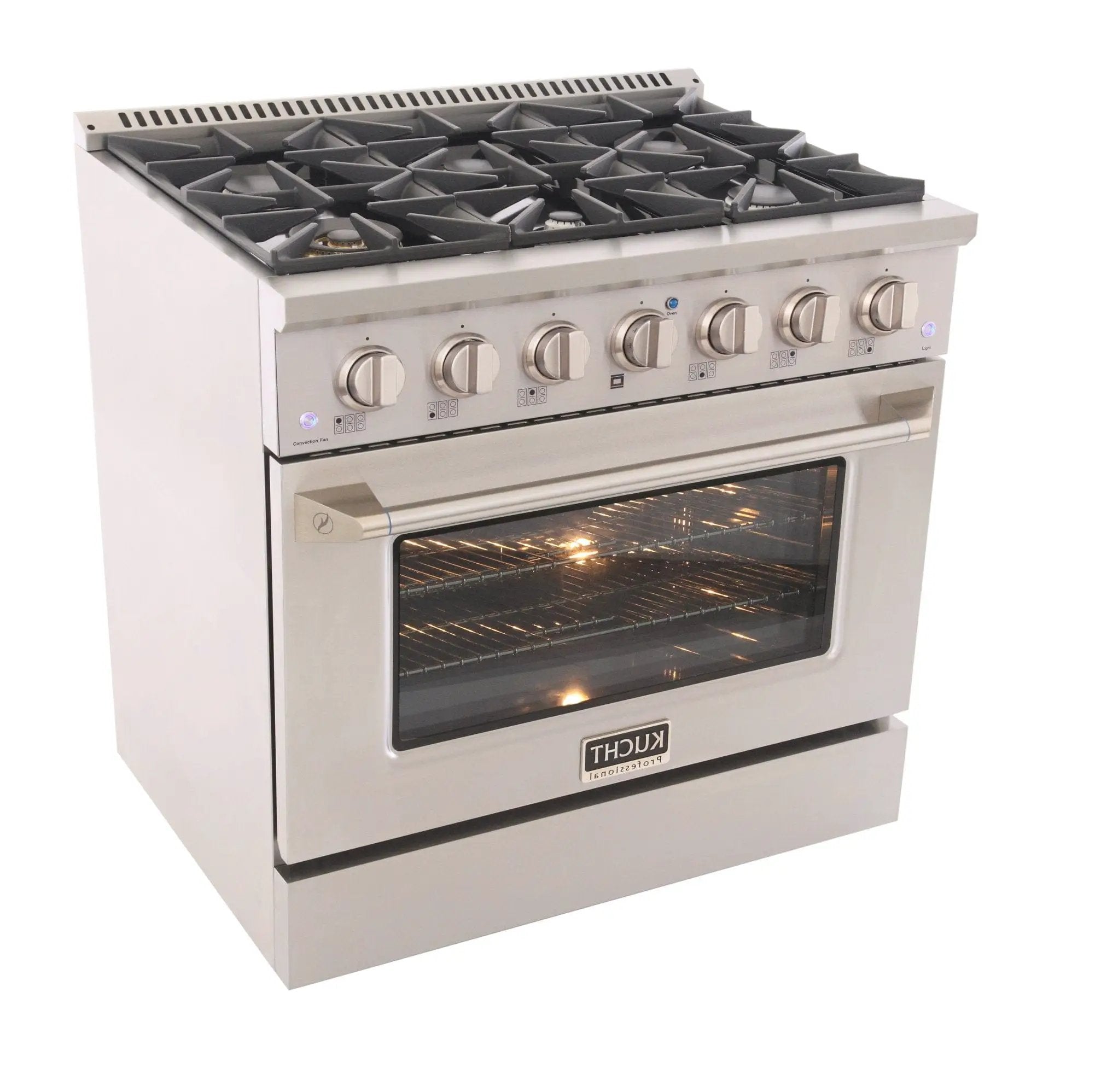 Kucht 36" Gas Range, Stainless Steel with Silver Oven Door, KNG361-S by Farmhouse Kitchen and Bath