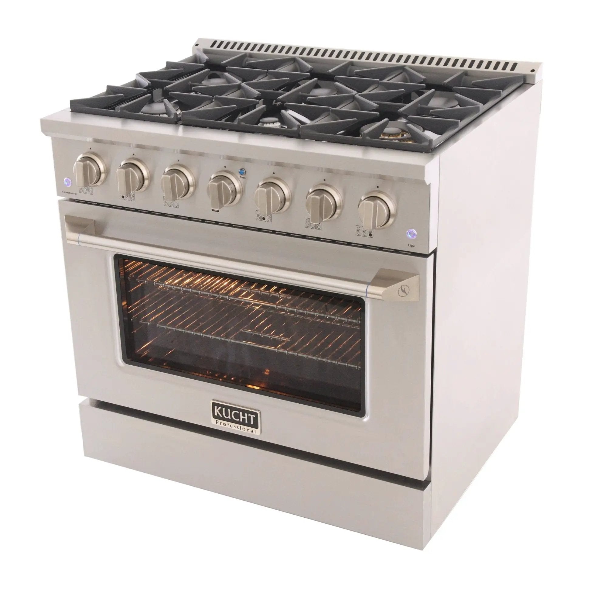 Kucht 36" Gas Range, Stainless Steel with Silver Oven Door, KNG361-S by Farmhouse Kitchen and Bath