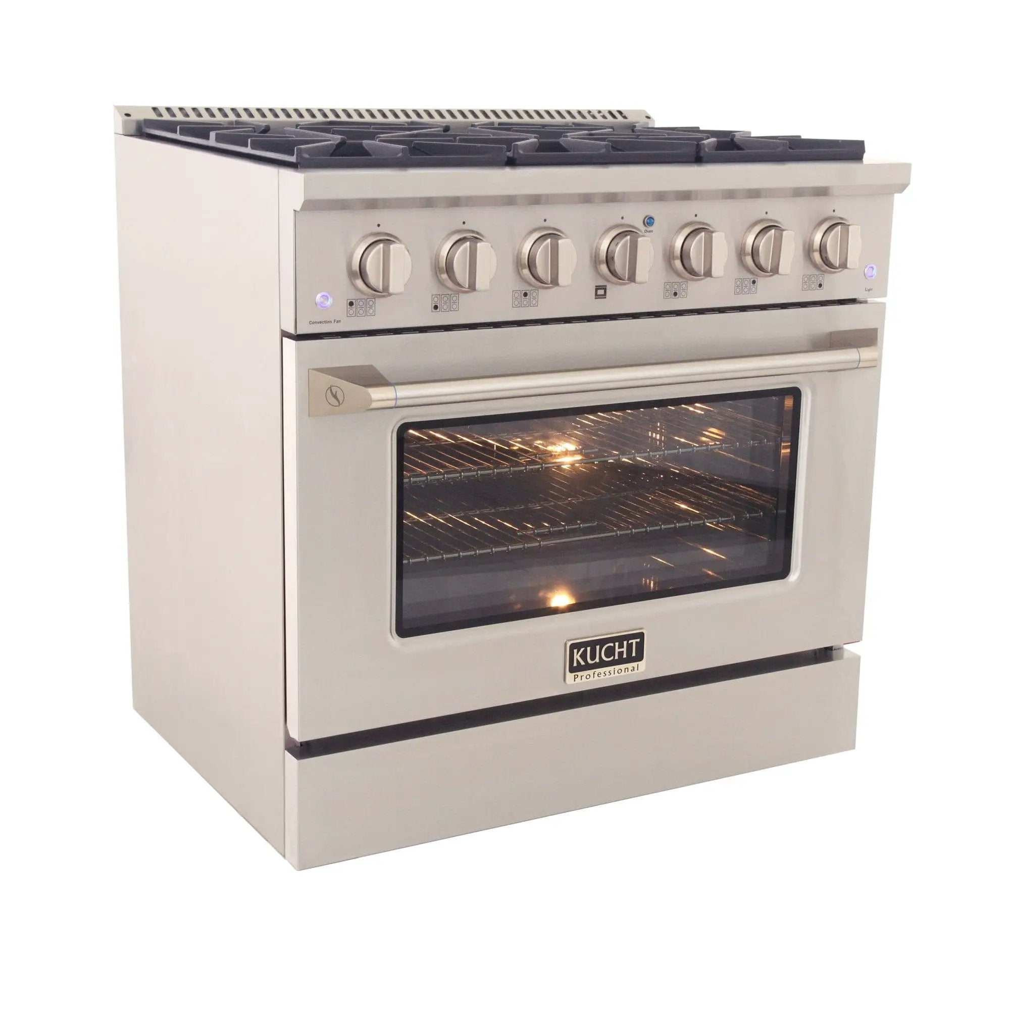 Kucht 36" Gas Range, Stainless Steel with Silver Oven Door, KNG361-S by Farmhouse Kitchen and Bath