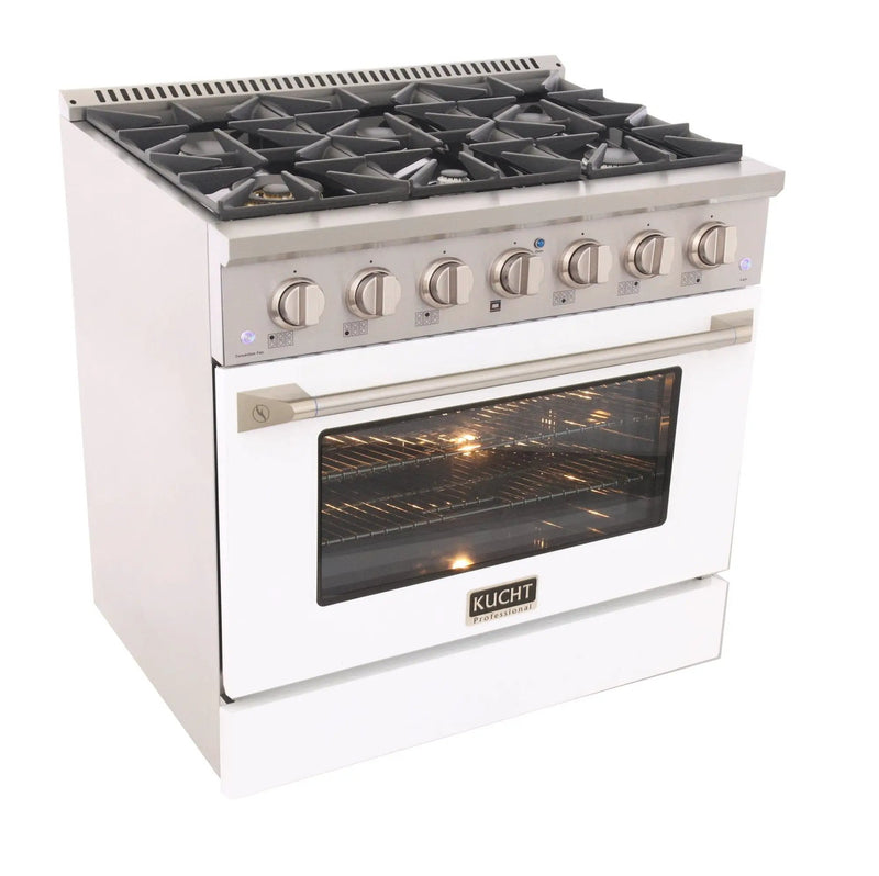 Kucht 36" Gas Range, Stainless Steel with White Oven Door, KNG361-W by Farmhouse Kitchen and Bath