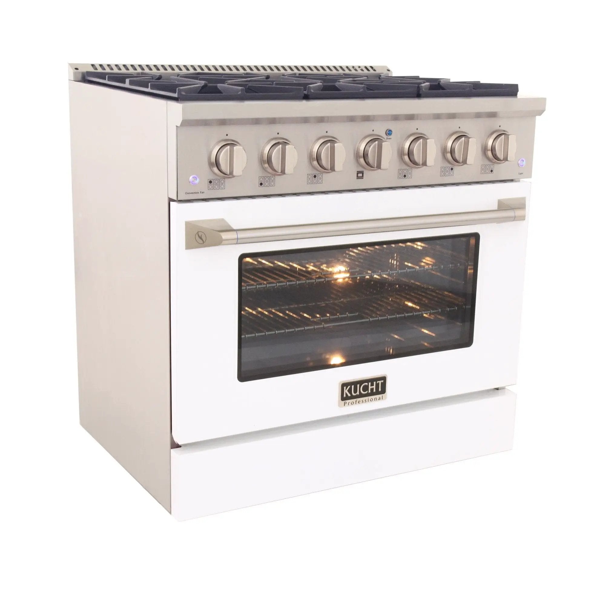 Kucht 36" Gas Range, Stainless Steel with White Oven Door, KNG361-W by Farmhouse Kitchen and Bath