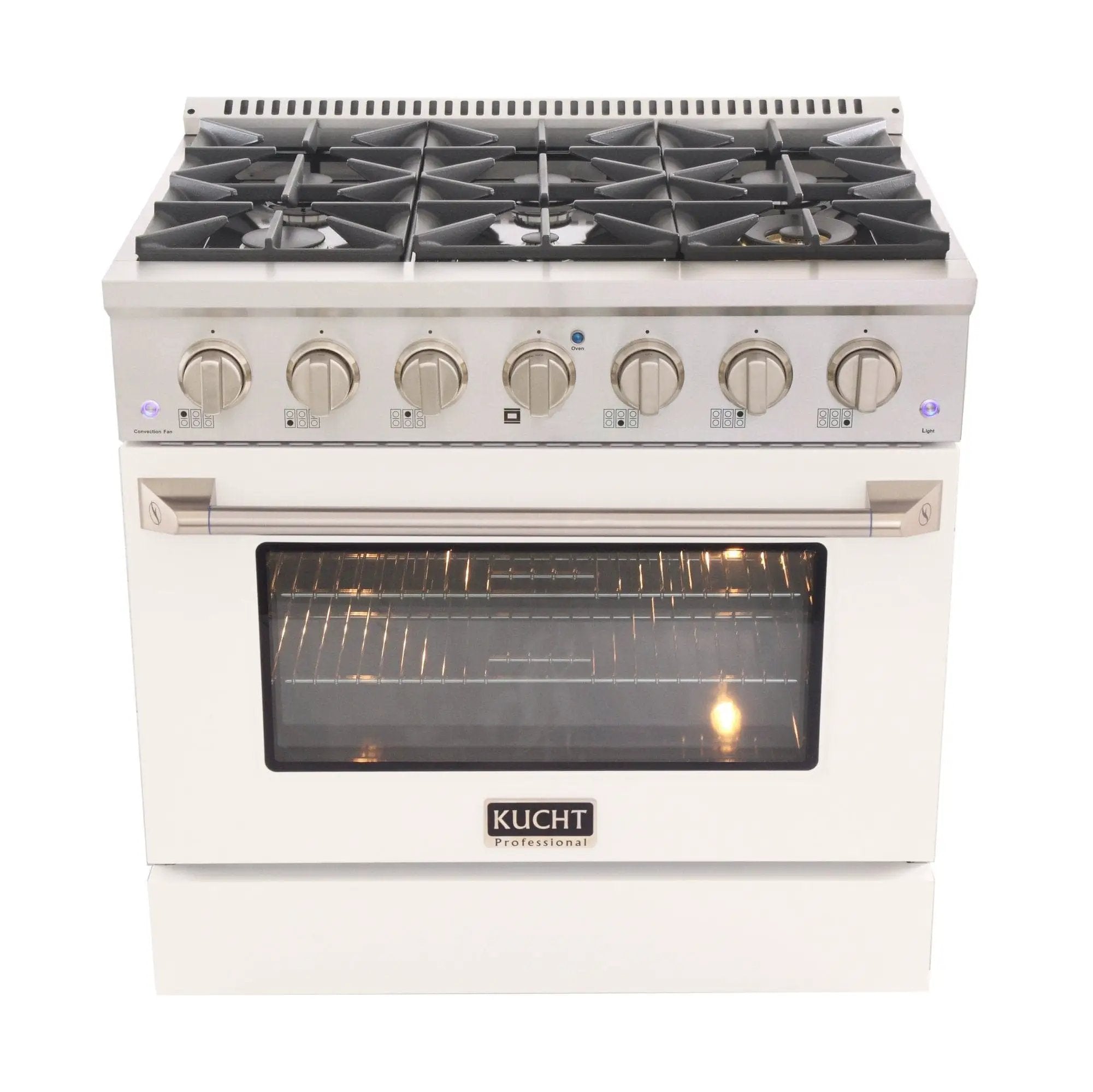 Kucht 36" Gas Range, Stainless Steel with White Oven Door, KNG361-W by Farmhouse Kitchen and Bath