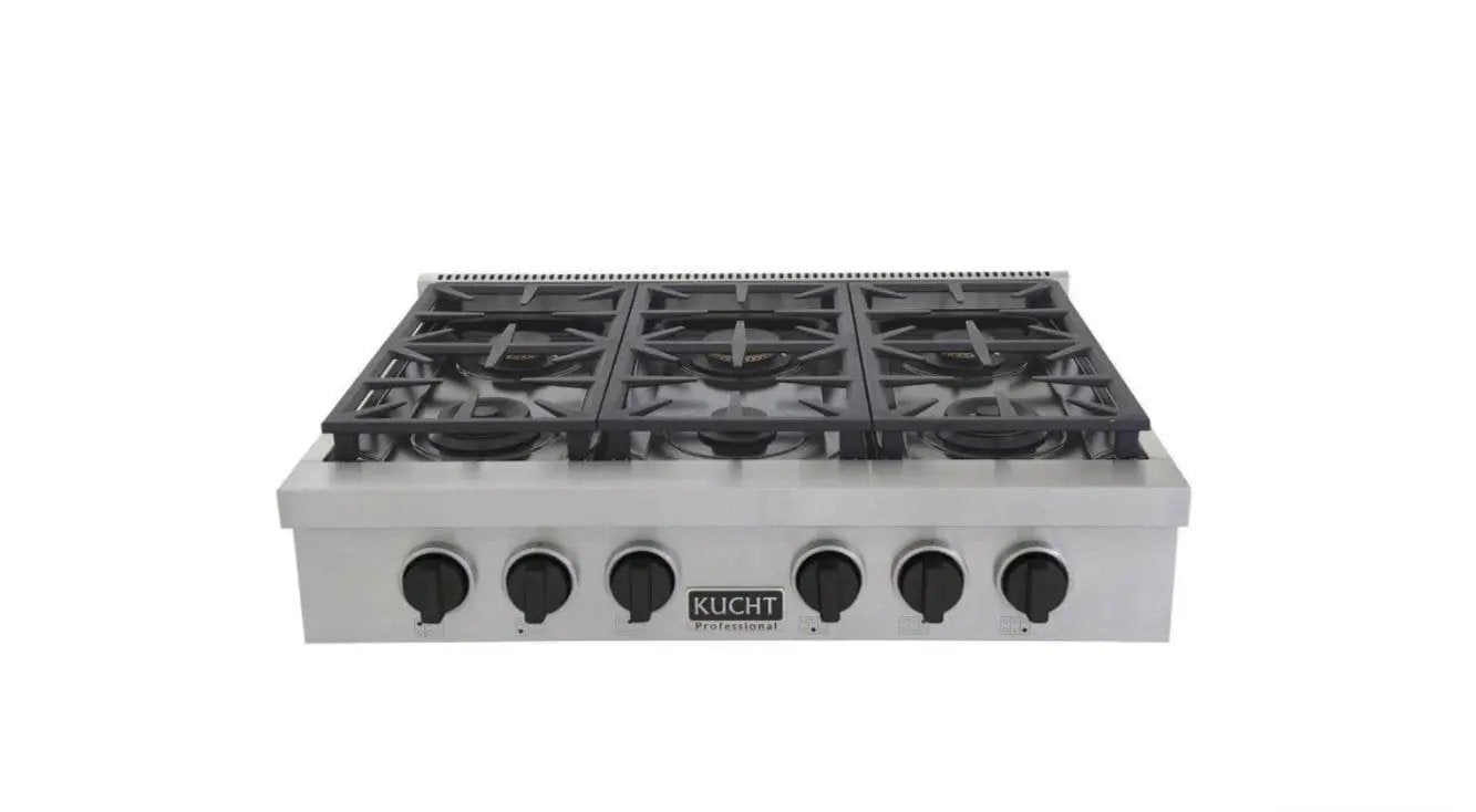 Kucht 36 Inch Gas Sealed Burner Rangetop-KFX369T-K by Farmhouse Kitchen and Bath
