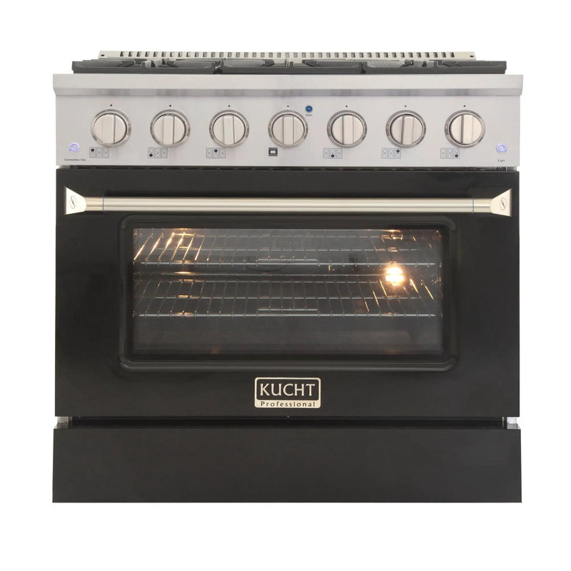 Kucht 36" Propane Range in Stainless Steel, Black Door, KNG361/LP-K by Farmhouse Kitchen and Bath