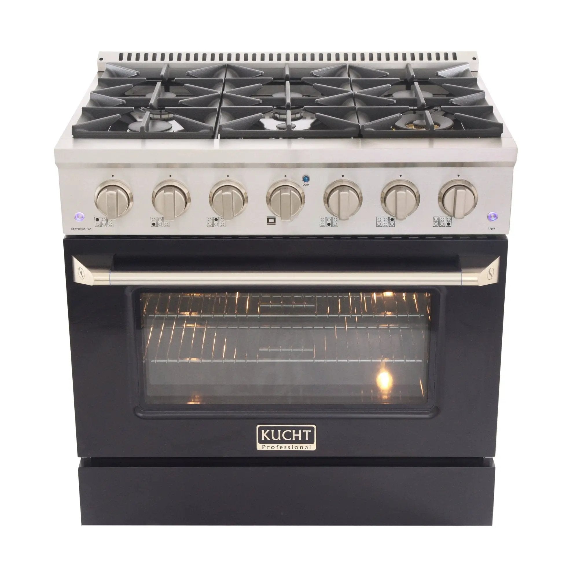 Kucht 36" Propane Range in Stainless Steel, Black Door, KNG361/LP-K by Farmhouse Kitchen and Bath